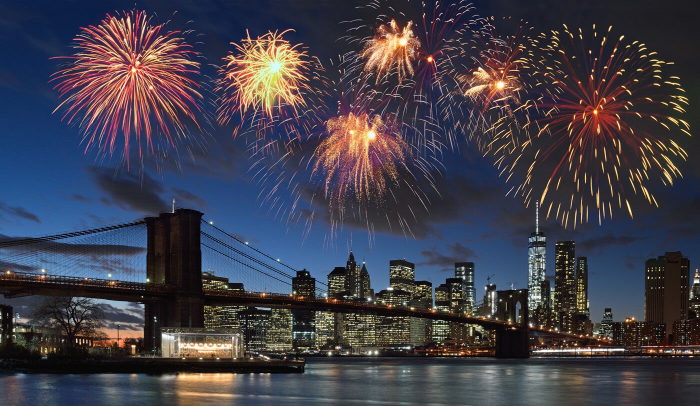 fireworks over brooklyn bridge