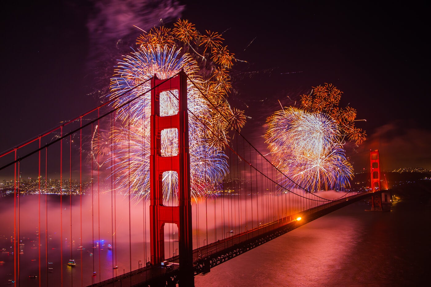 fireworks over golden gate bridge